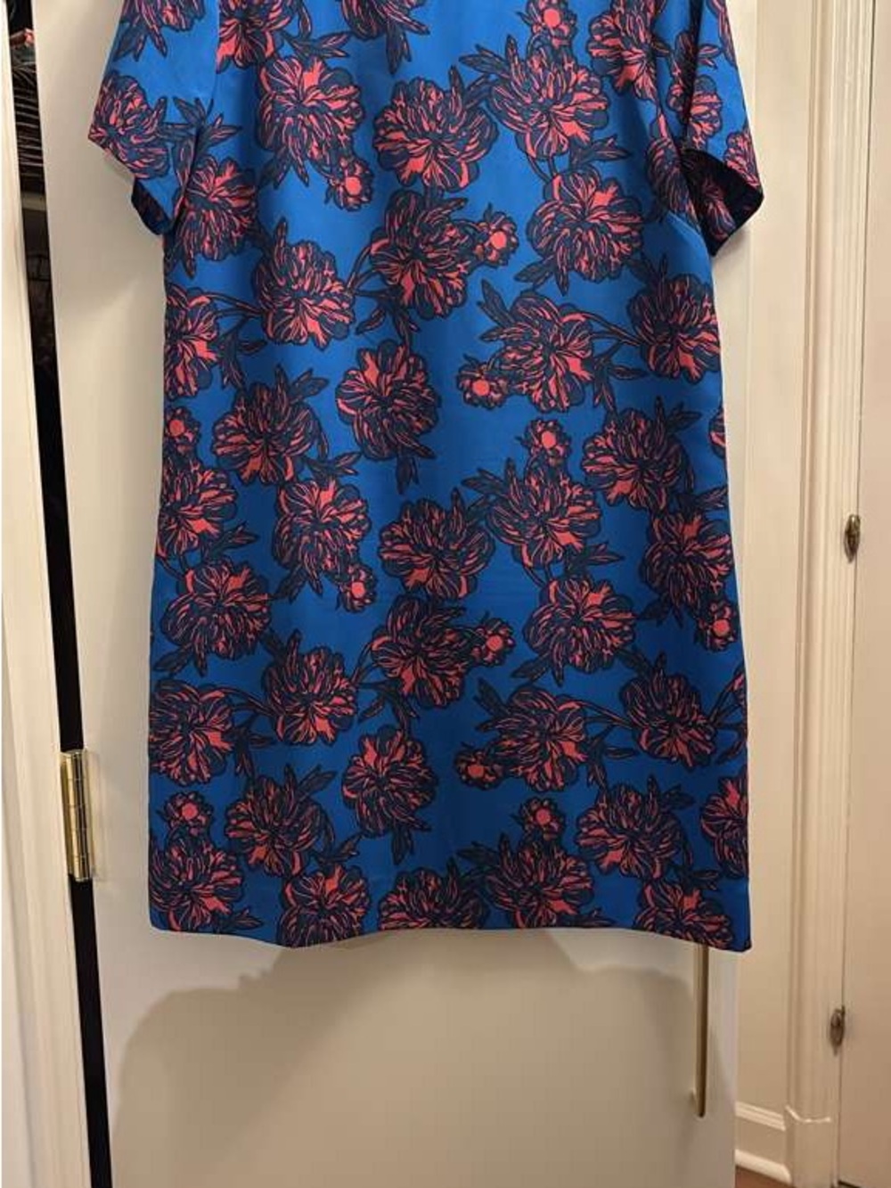 J. Crew Blue Midi Dress with Pink Floral Motif